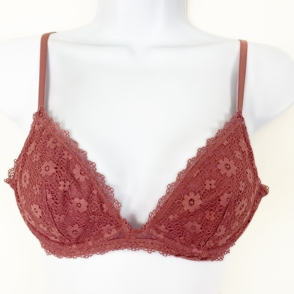 VS VICTORIA’S SECRET Dusty Rose Lace Semi Sheer Bralette Size Small - Picture 1 of 7